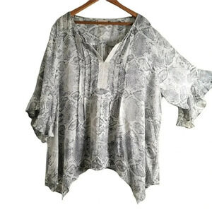 Haute Hippie Tribe size M animal print Bell Sleeve Blouse water fall pleat women